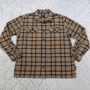 Patagonia Shirt Men's L Khaki Migration Plaid Mojave Fjord Flannel Button Cotton